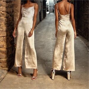 LUSH Women's Satin Cowl Neck Jumpsuit - Nude Blush Size M